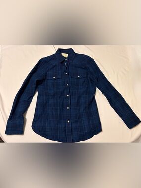 J.Crew Womens Blue Collared Flap Pocket Plaid Slim Button Up Shirt Size 2